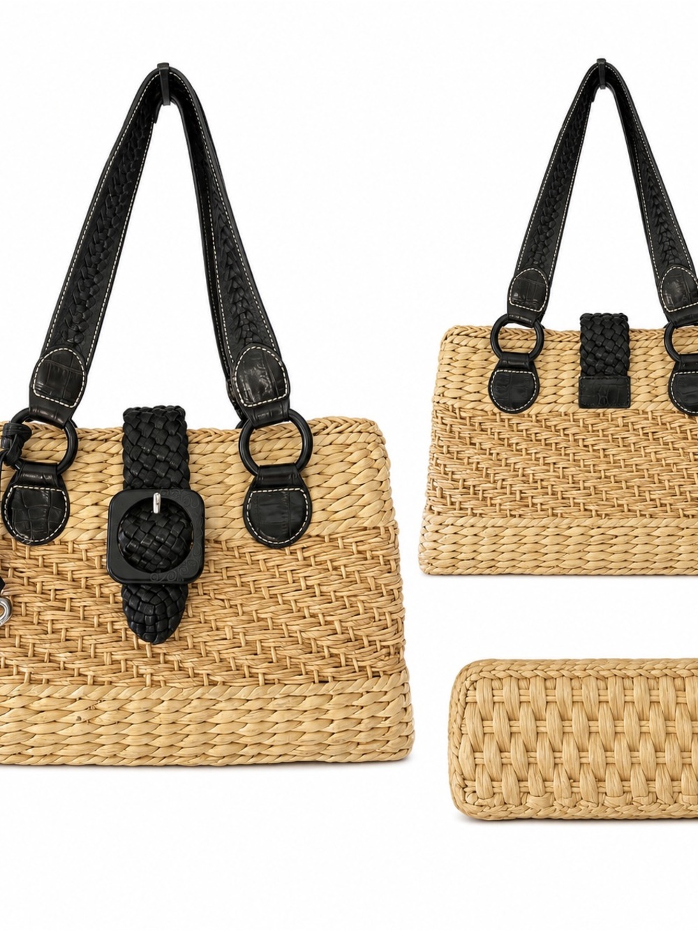 Brighton Woven Straw Tote with Black Leather
